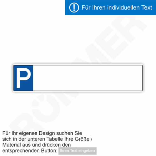Parkplatzschild mit individuellem Text