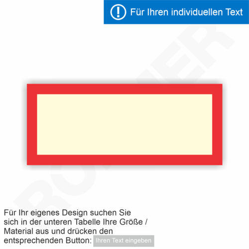 Hinweisschild nach DIN 4066 mit Text nach Wahl mit rotem Rahmen