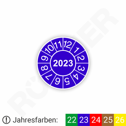 Prüfplakette in Jahresfarbe mit vierstelliger Jahreszahl 2023 // 204 Stück je Bogen